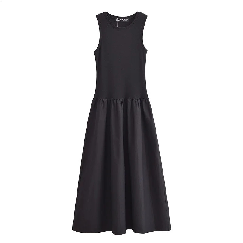 MUJER Black Pleated Long Dresses for Women Knitted Sleeveless Maxi Dress Woman Vintage Party Womens Dresses Spring Casual Dress 251023