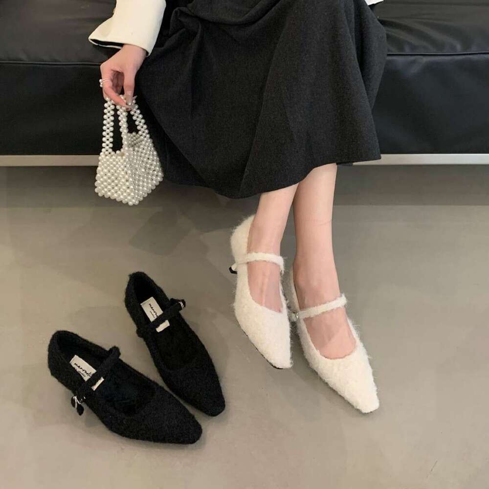 French Style Evening Breeze Elegant Fairy High Heels 2025 New Autumn Designer Shoe Winter Fashion Pointed Toe Shallow Mouth Stiletto Furry Single Shoe