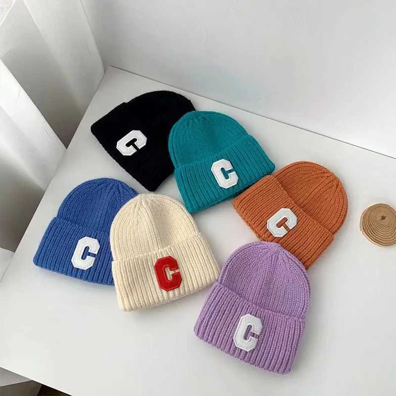 Unisex Winter Knitted Hat Big C Letter Simple Beanie Cap Korean Version Skullies Beanies Soft Hip Hop Casual Bonnet Caps WomenXJ251023