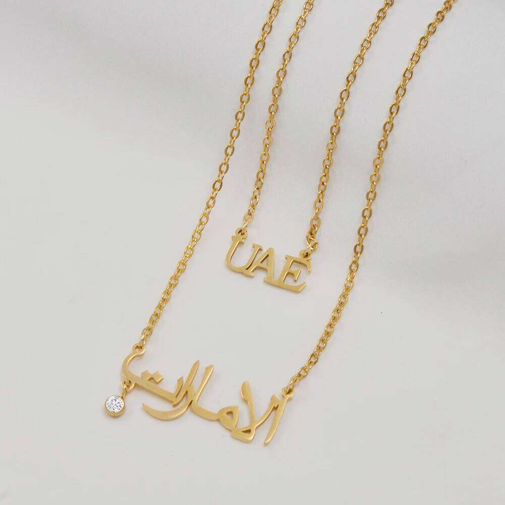 Anniyo The United Arab Emirates UAE Double-Layer Necklaces For Women Stainless Steel With Rhinestone #002562