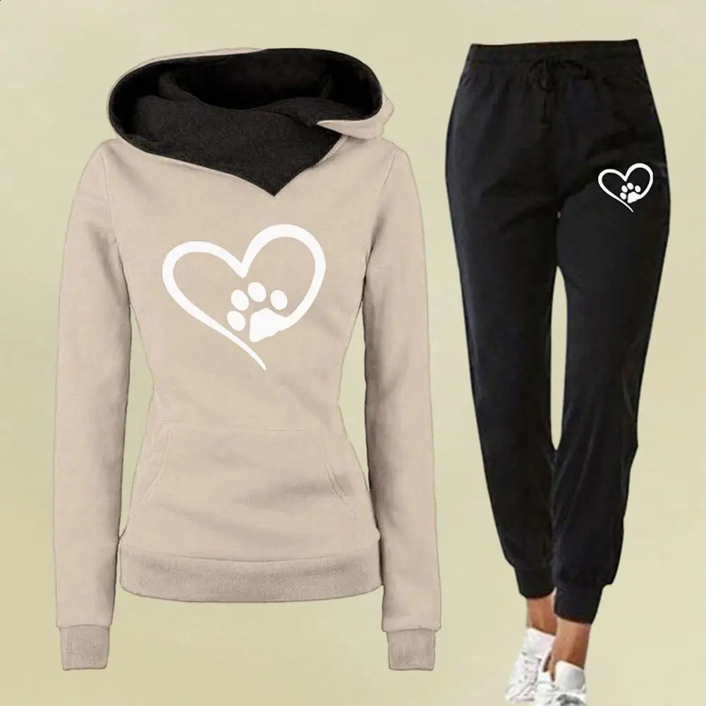 2piece Womens Tracksuit Solid Color Hooded Sweatshirt Elastic Pants Autumn Winter Ladys Hoodie Sportswear Jogging Set 251022