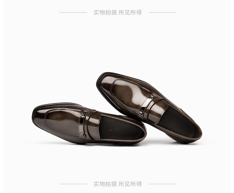New business men's leather shoes, genuine leather slip-ons, British breathable shoes, high-end cowhide men's shoes, bright leather surface, 