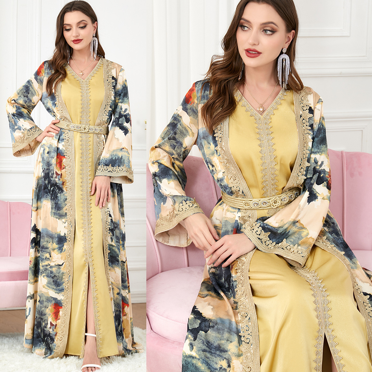 Middle Eastern designer's new robe patch Muslim two-piece dress Muslim clothing set Women's fashion