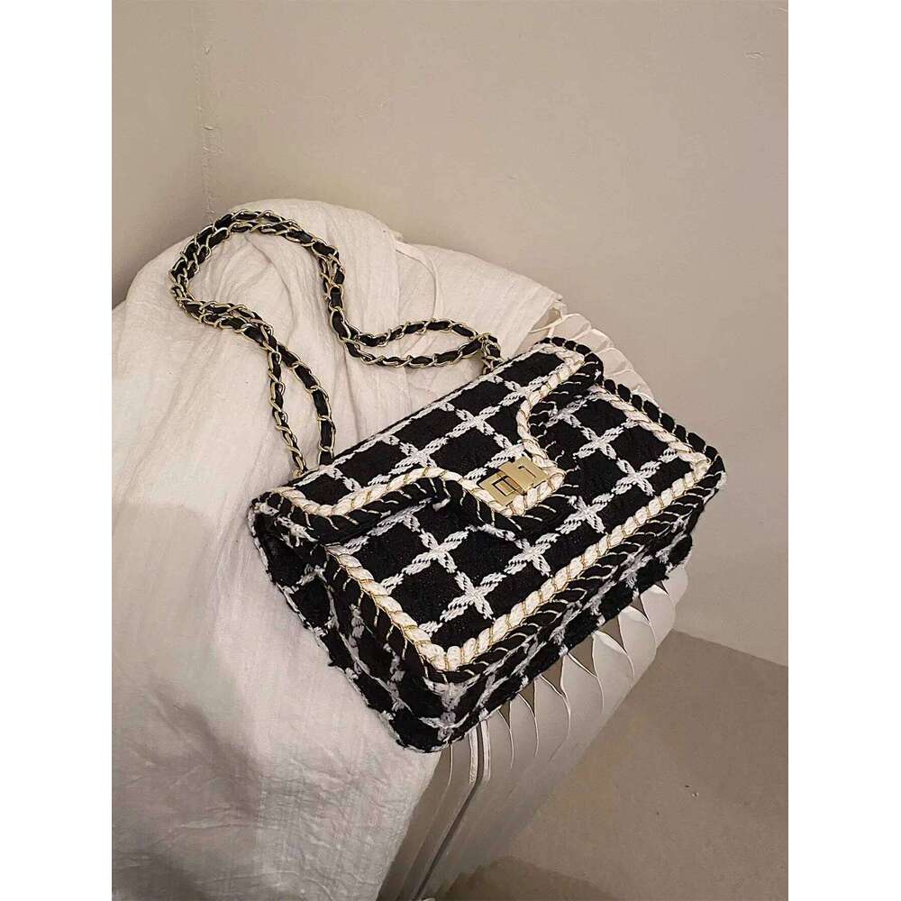 Black & White Plaid Casual Crossbody Handbag Women's Shoulder Bags Handbags With Top Handle Fashion Square Bag