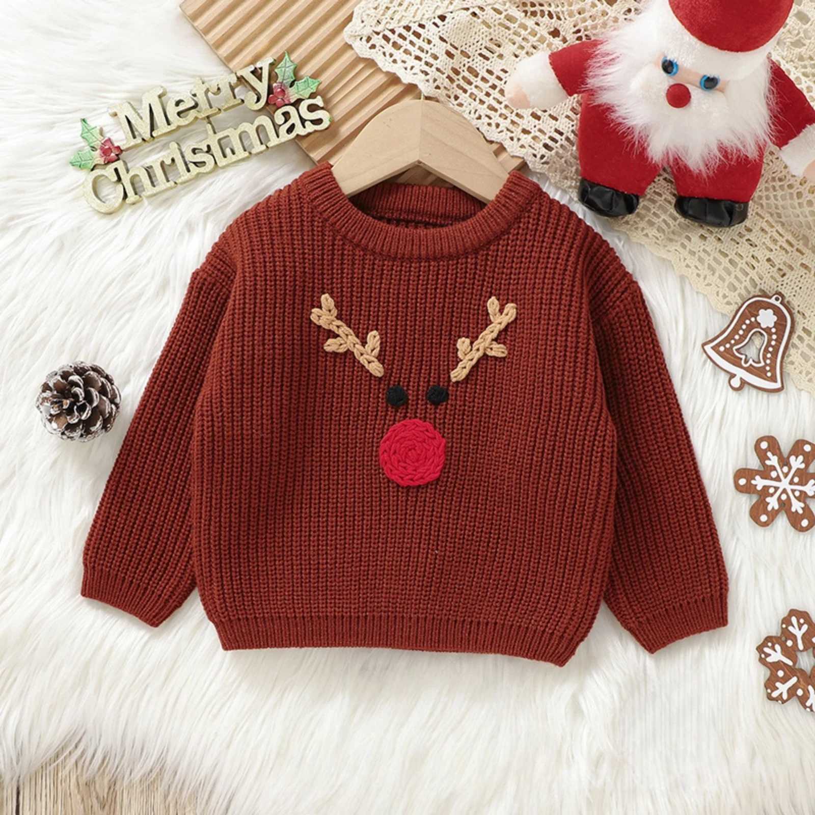 Christmas Reindeer Sweaters for Baby Boy Girl Fall Casual Fashion Knitted Sweater Kids Winter Warm Cute Pullover Sweatshirt12Y C251023