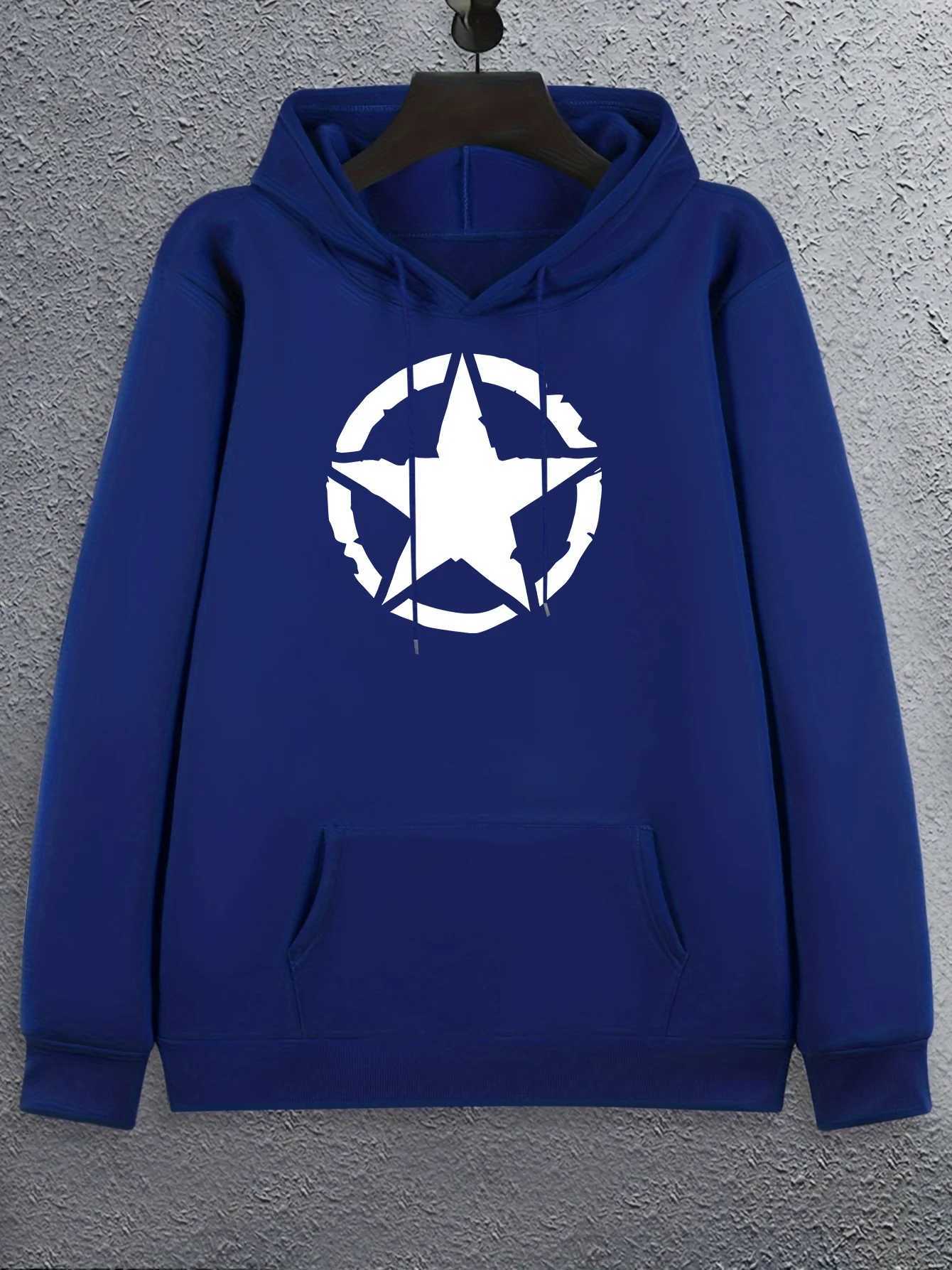 2025 Mens casual fashion hoodie geometric star pattern sportswear front pocket and hood with regular fit seasonal hot fashionT251023