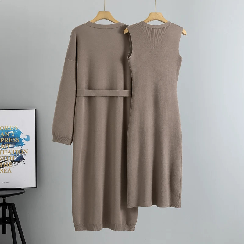 Knitted 2 Piece Sets Women Fashion Cardigan Long Dress Matching Set Casual Autumn Winter Clothing Womens Outfits Suit 251022