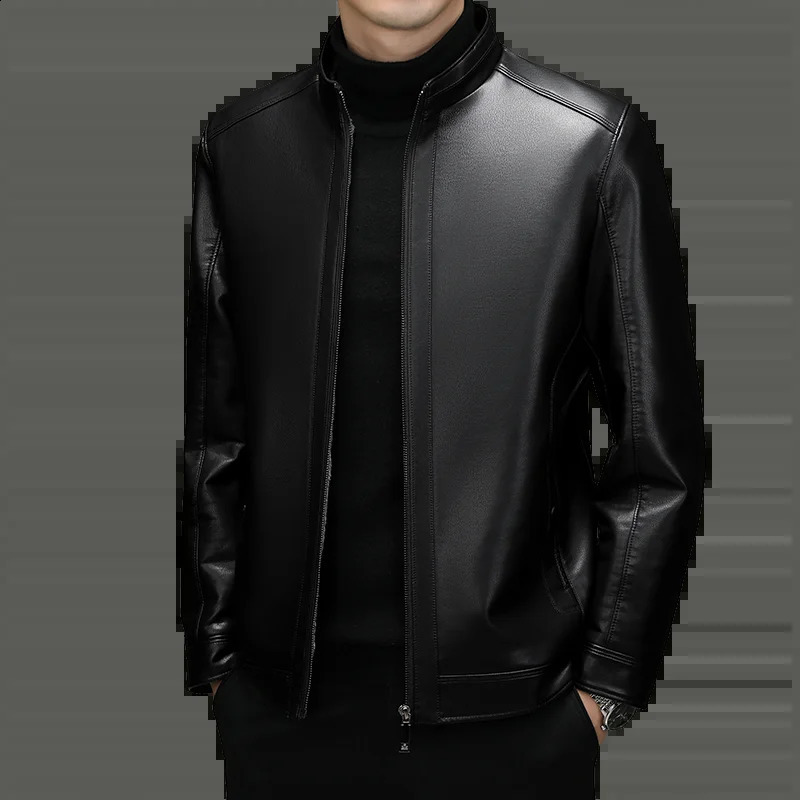Leather Jacket Mens Autumn Winter Add Villus Korean High Street Fashion PU Clothing Business Match Casual Male Coat Streetwear 251023