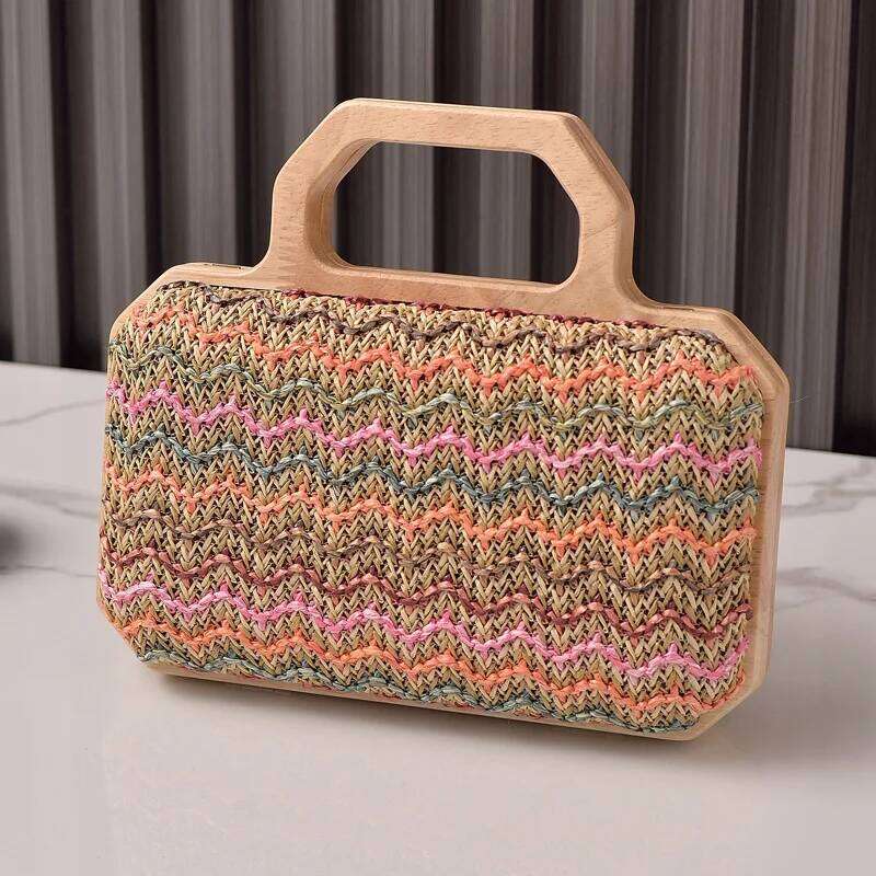 Designer Bags 2025 New Wooden Portable Woven Straw Fashion Handbag Daily Senior Dinner Bag Banquet Niche Luxury Bag