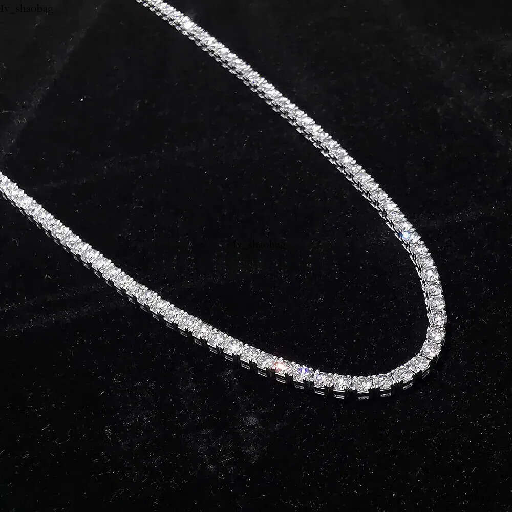 Style Design 14K Au585 Solid Pure White Gold Lab Grown Dia Moissanite Tennis Necklace for Women Wedding