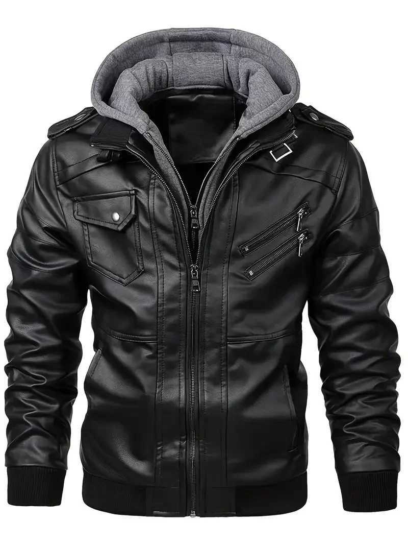 New Fake Two Pieces Motorcycle Leather Jackets Man Casual Fashion Motorcycle Coat Slim PU Lapel Jackets Autumn Leather Coat Male W251023