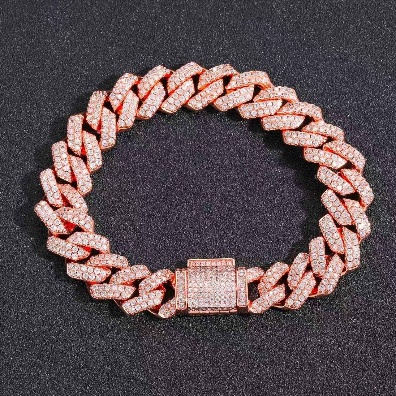 New Arrival 2024 Rose 15mm Full Diamond S925 Silver Necklace Pass Diamond Tester VVS Moissanite Cuban Chain