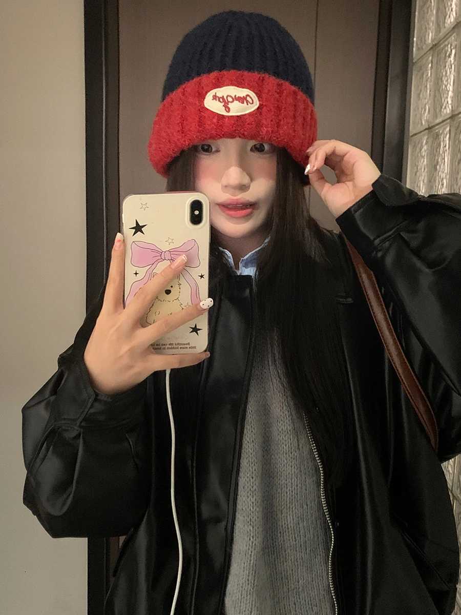 Womens Beanie Hat To Show A Small Face American Vintage Fashion Letter Student Couple Knitted Hat VersatileXJ251023