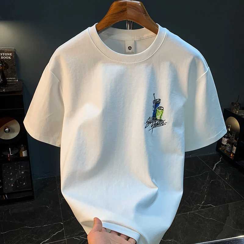 Summer printed Tshirt for men in 2025 thin trendy loose plus size versatile round neck short sleeved topXJ251023