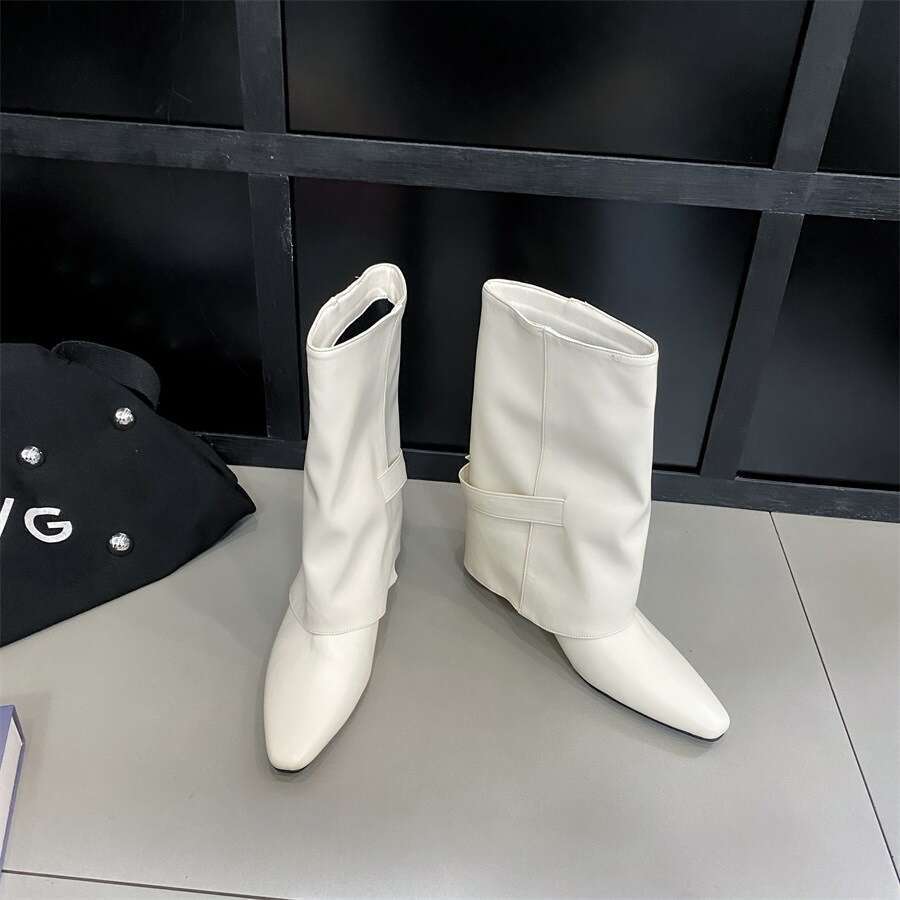 2025 Autumn New Style Ankle Square Toe Sexy Designer Shoe Women Belt Buckle Wedge Fashion Elegant Short Boots
