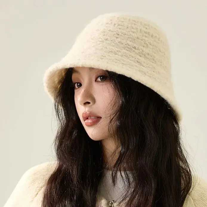 Fishermans Hat for Wen AutumnWinter Knit Bucket Hat FaceSlimming Textured Bucket Hat Warm and SoftW251023