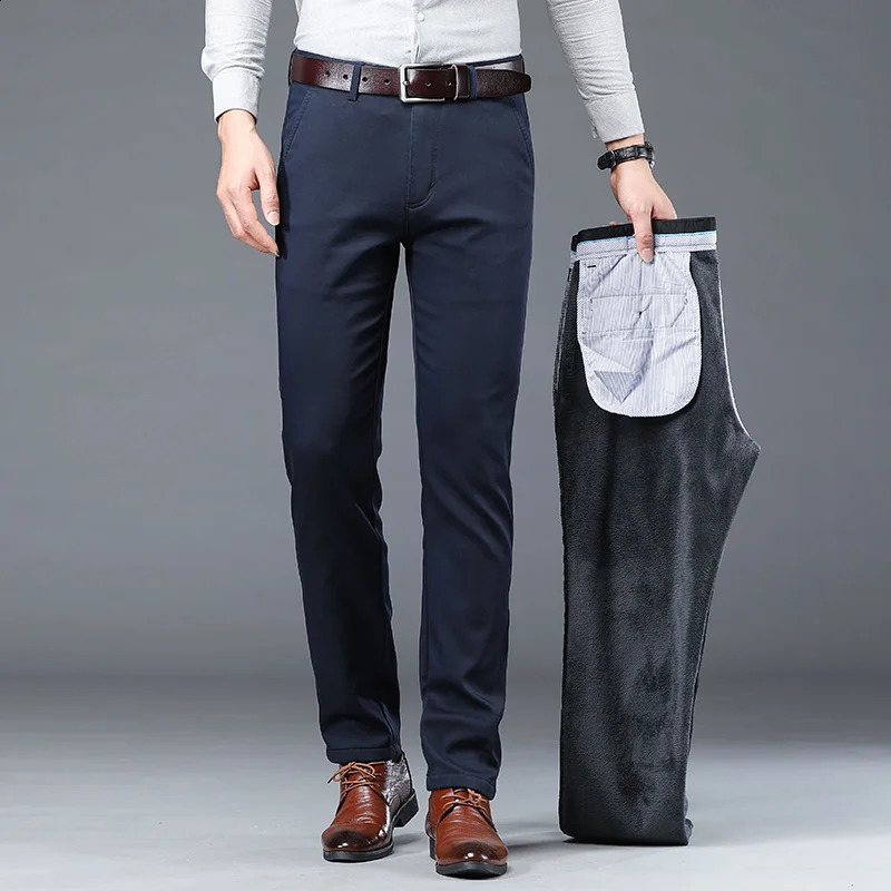 Winter Warm Fleece Mens Suit Pants Men Cotton Business Thick Solid Color Outdoors Casual Formal Trousers Male Plus Size 38 40 251023
