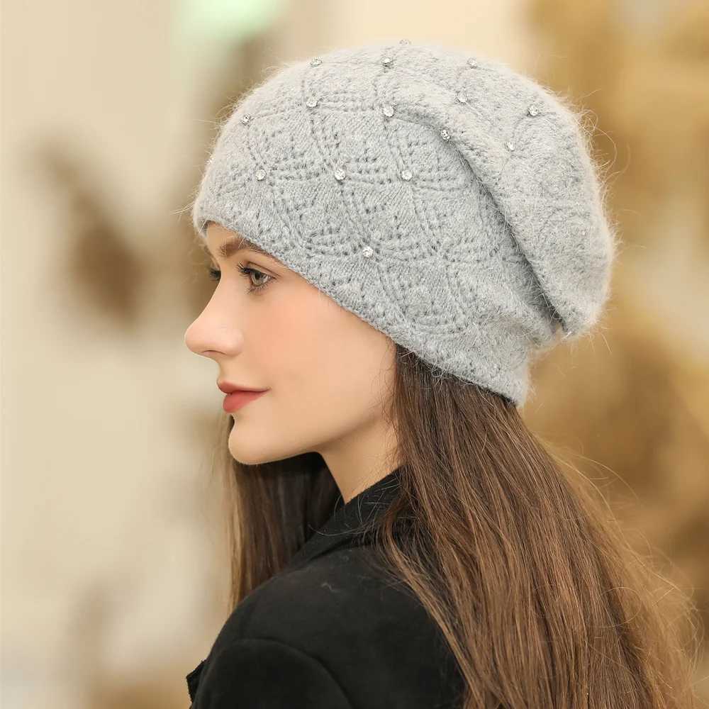 1pc Winter Warm Women Beanie Hat with Diamond SettingStreetwear Fleece Blend Warm Fashion Decorate Skull cap for Female CasualXJ251023
