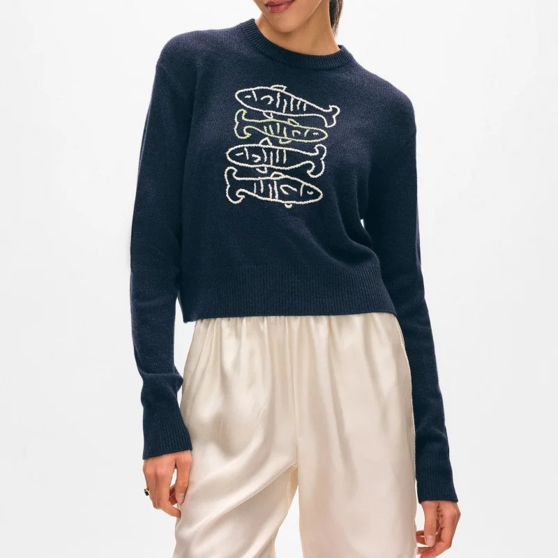 Women Y2K Graphic Sweater top Cute Fish Print Long Sleeve Knit Pullover Preppy Fall Winter Aesthetic Streetwear 251016