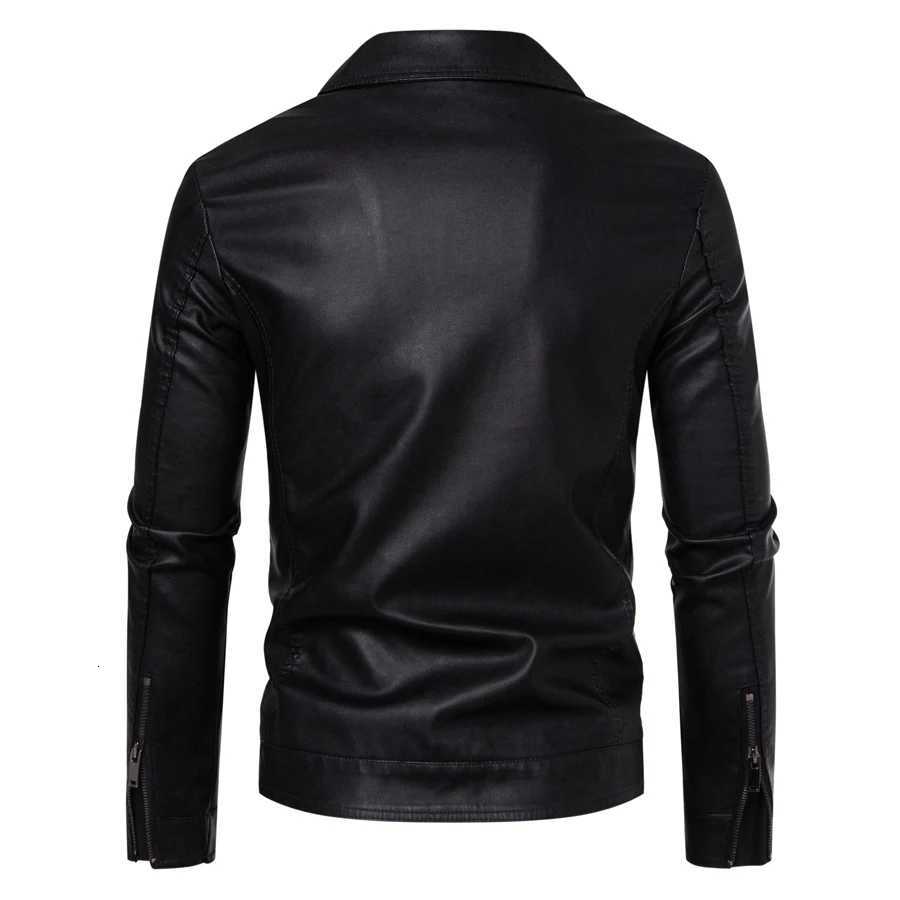 Mens casual PU leather jacket lapel biker jacket fashionable slimfitting mens faux leather shirtstyle jacket W251023