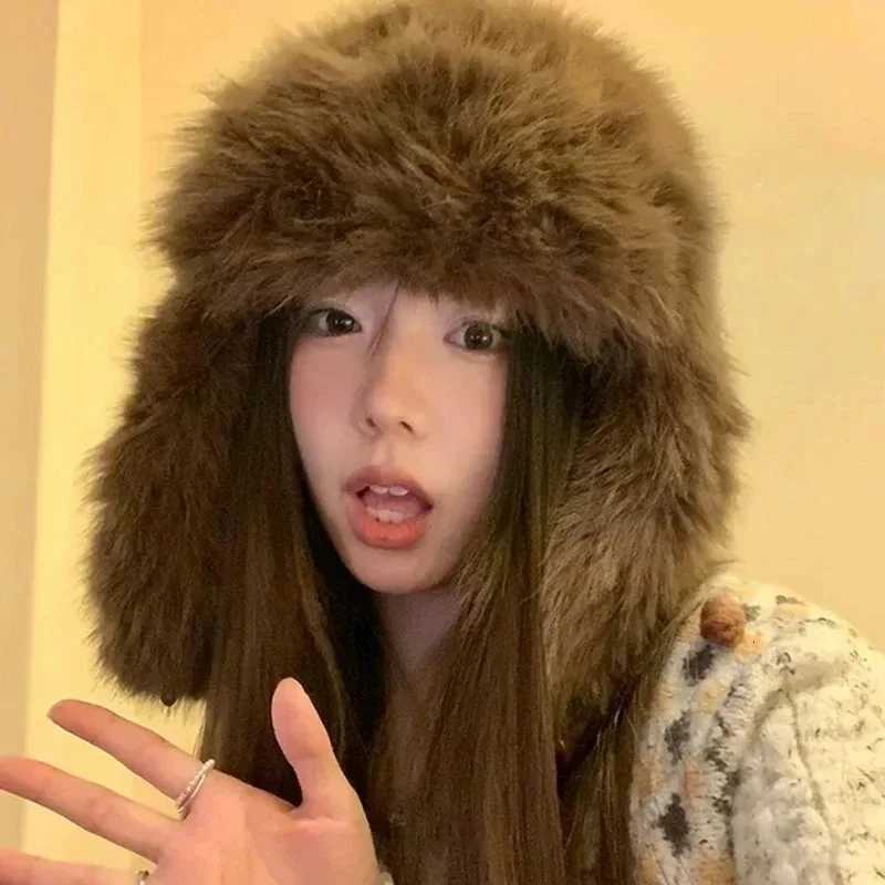 New Thicken Faux Fur Winter Warm Ear Protection Bber Hat Outdoor Russian Windproof Anticold Furry Earflap Hat For SkiingW251023