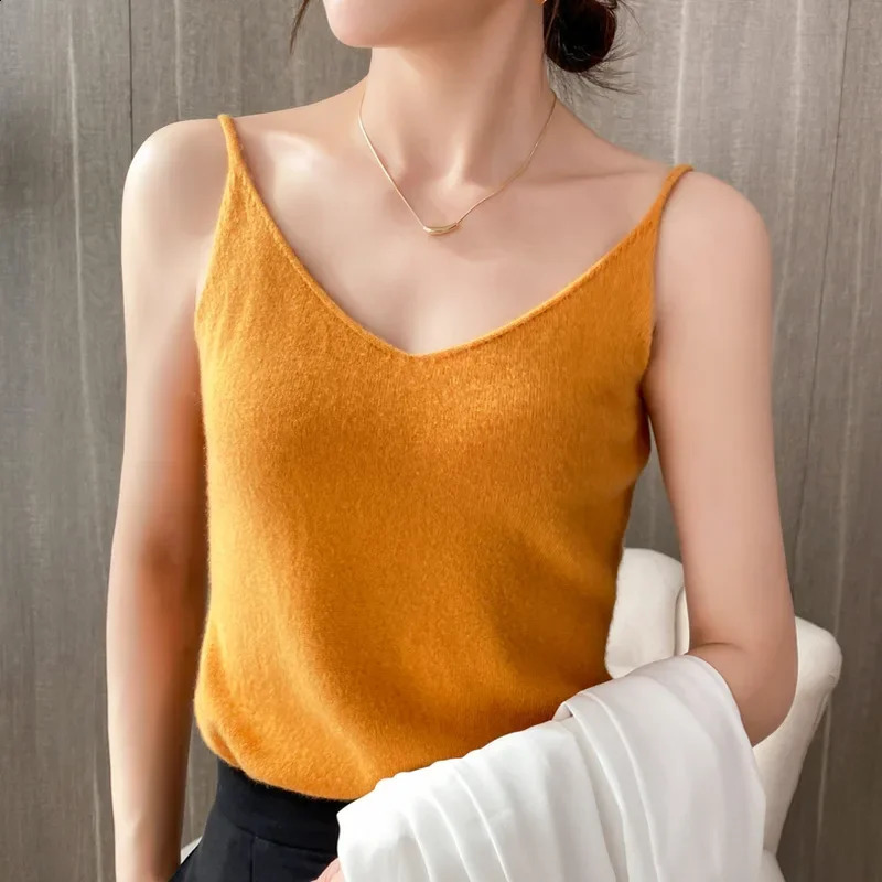 Autumn Winter Knitted Wool Vest Womens Sleeveless VNeck Short Base Layer Top Fashionable Slim Fit Inner Wear 251023