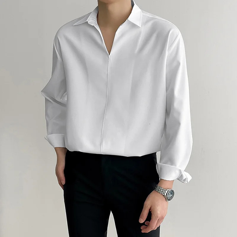 Simple Japanese and Korean Men Shirt Crossborder Fashion Texture Loose Lapel Casual Shirt Drop 251016
