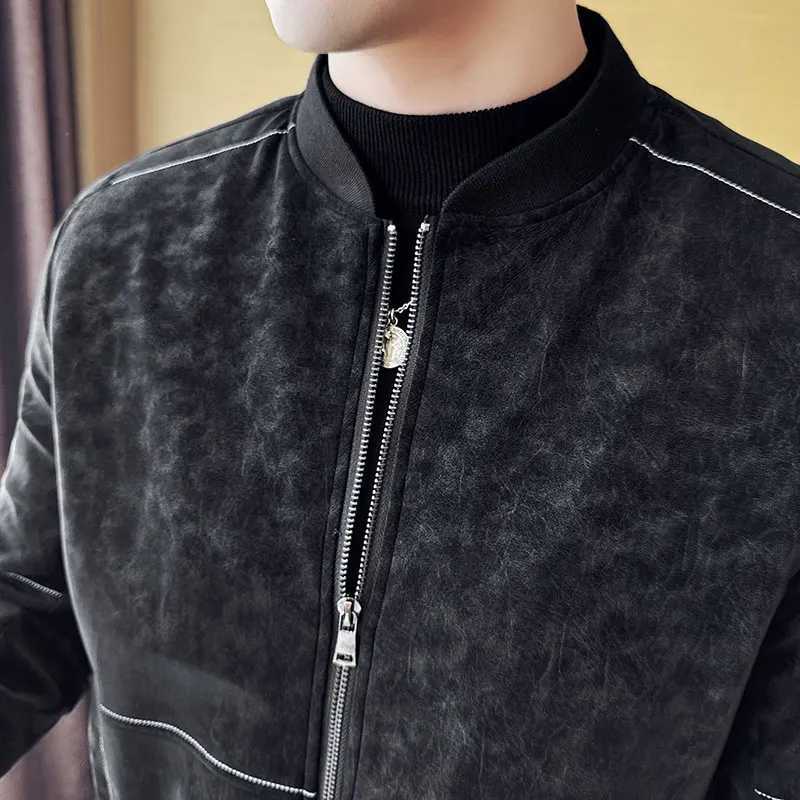 Stand Collar PU Leather Jackets For Men Fashion Patchwork Design Slim Fit Mens Casual Faux Leather Jacket Long Sleeve Coats 4XL W251023