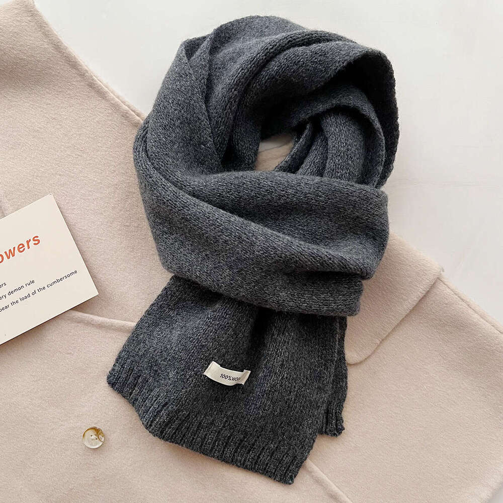 100% Pure Wool Knitted Scarf for Men Women, Autumn and Winter Versatile, Oversized, Thickened, Warm, Solid Color, Korean Style Cashmere Neck Warmer