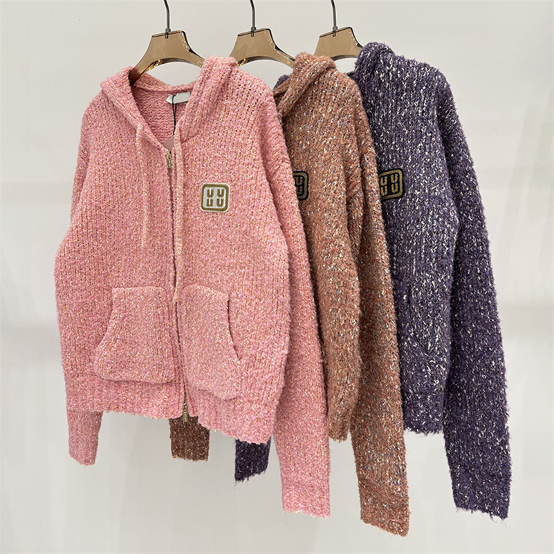 Brand Women Crocheted Zipper Cardigan Hooded Knitted Warm Long Sleeve Sweater Coats Autumn Winter Holiday Evening Party Knits Outerwear