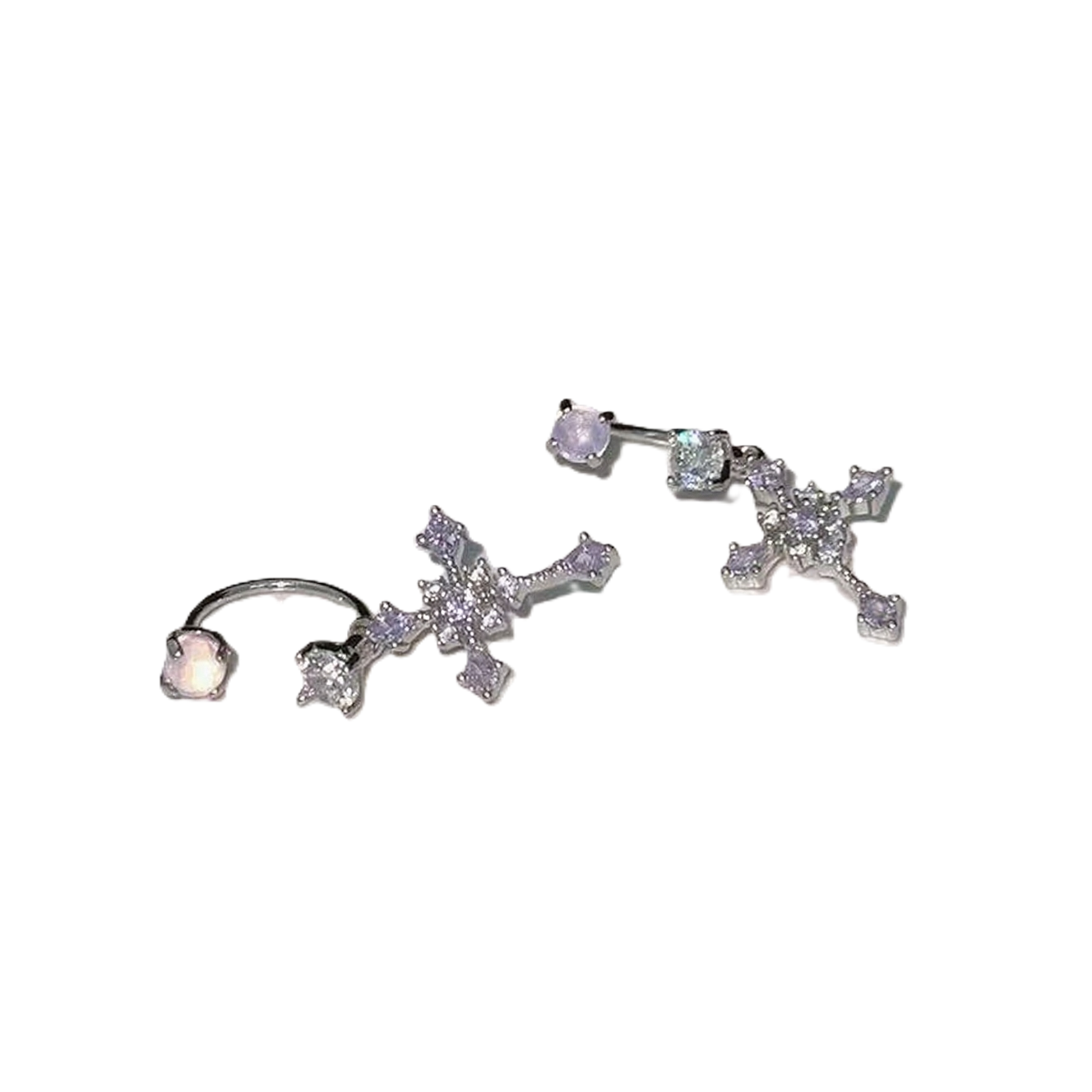 TaiYang New Crystal Grape & Cross Ear Cuff, Icy Purple CZ Horseshoe Earring for Cartilage, Edgy Yet Delicate Ear Jewelry for Women