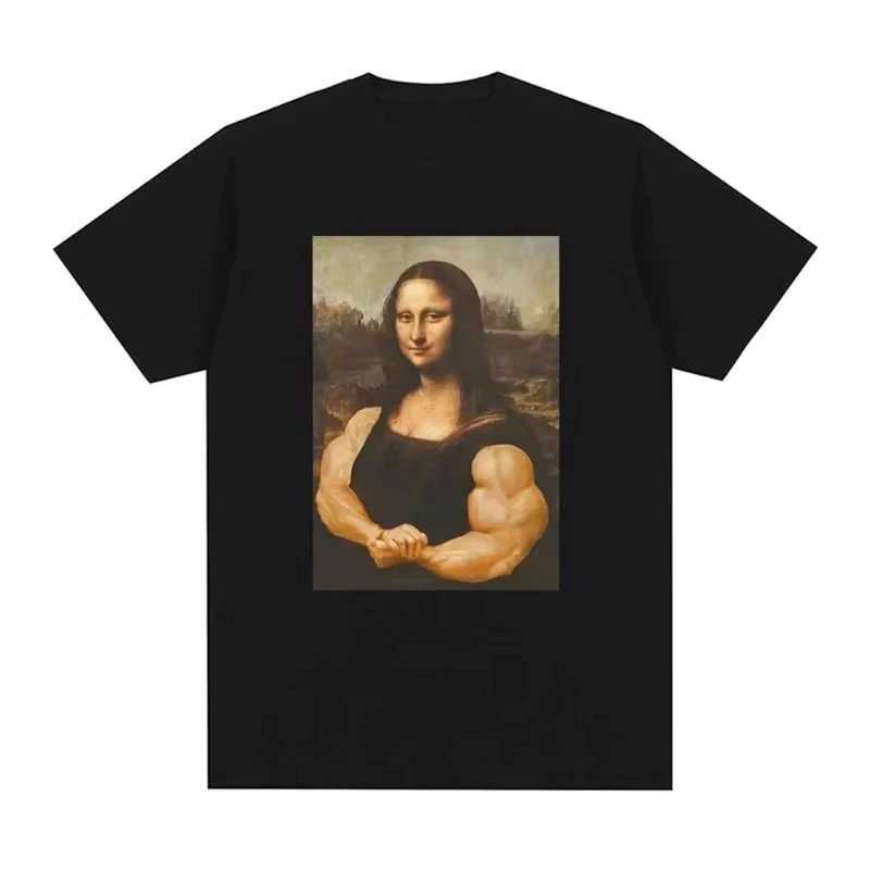 Funny Mona Lisa Fitness Tshirt Muscles Gym Casual Graphic Short Sleeve Tshirts Unisex Fashion Casual Oversized T ShirtXJ251023