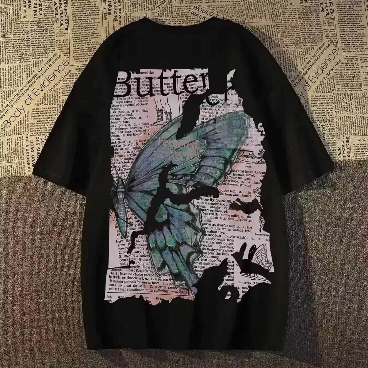 American retro street butterfly print graphic Tshirt summer men and women loose fitting couple casual hiphop short sleeves y2kXJ251023