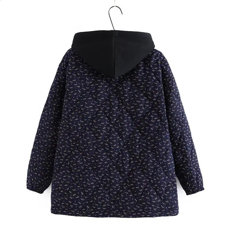 Large Size Quilted Jacket Women Cotton Clothes Retro Floral Hooded Loose Autumn Winter Padded Casual Coat Outerwear Z805 251021