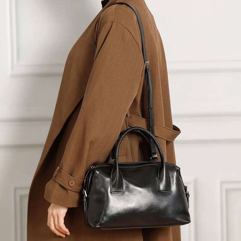 Genuine Leather Women's Vintage Designer Boston Handbag Women Versatile Shoulder Bag Cowhide Female Crossbody Bags