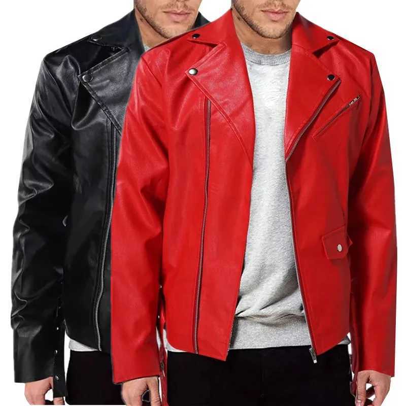 Men Business Casual Red Imitation Leather Jacket 2025 New Fashion Male Oblique Zipper Biker Coats W251023