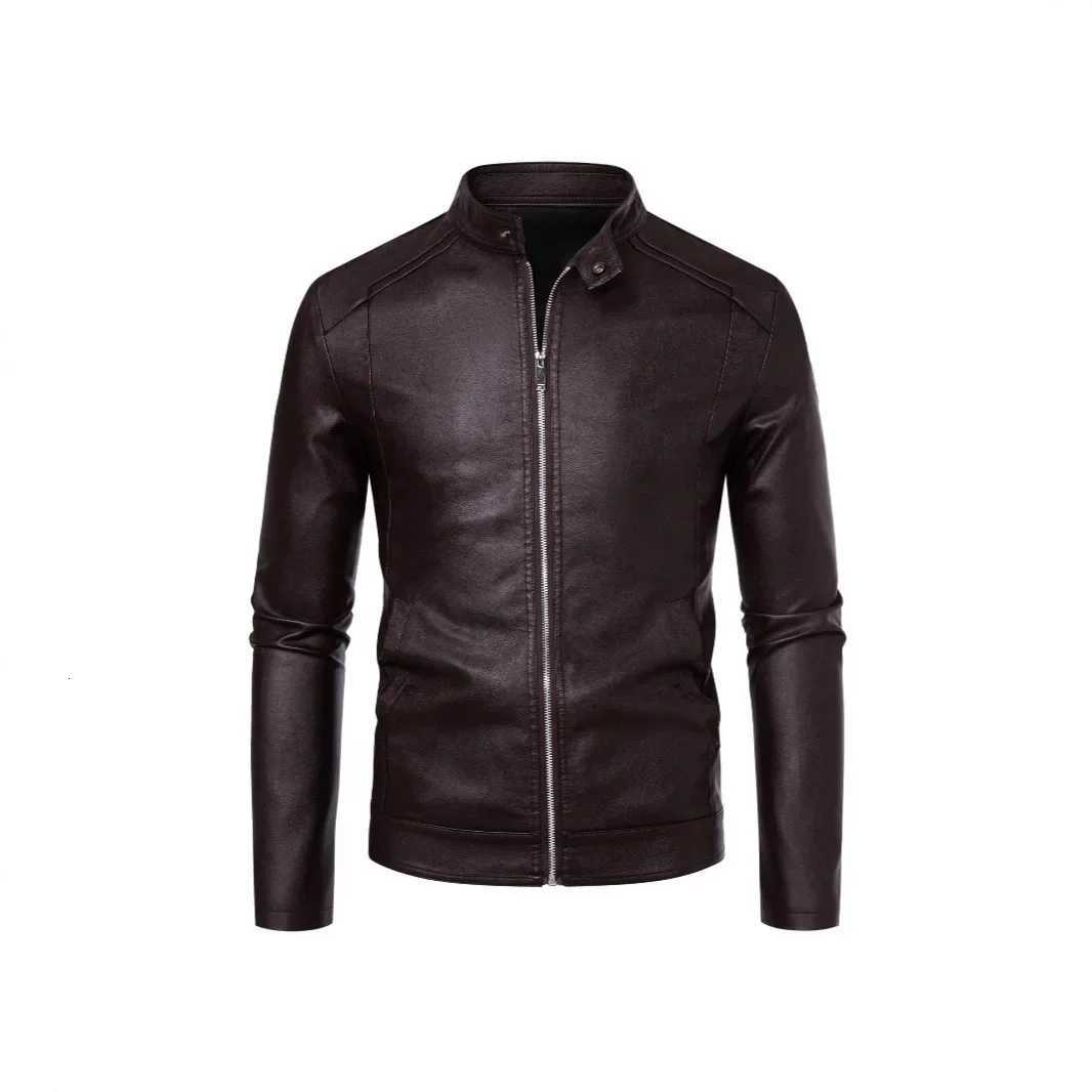 Mens Biker Leather Jacket Autumn Winter Thickened Fleece Lined Slim Fit Casual Versatile Large Size PU Leather Coat W251023