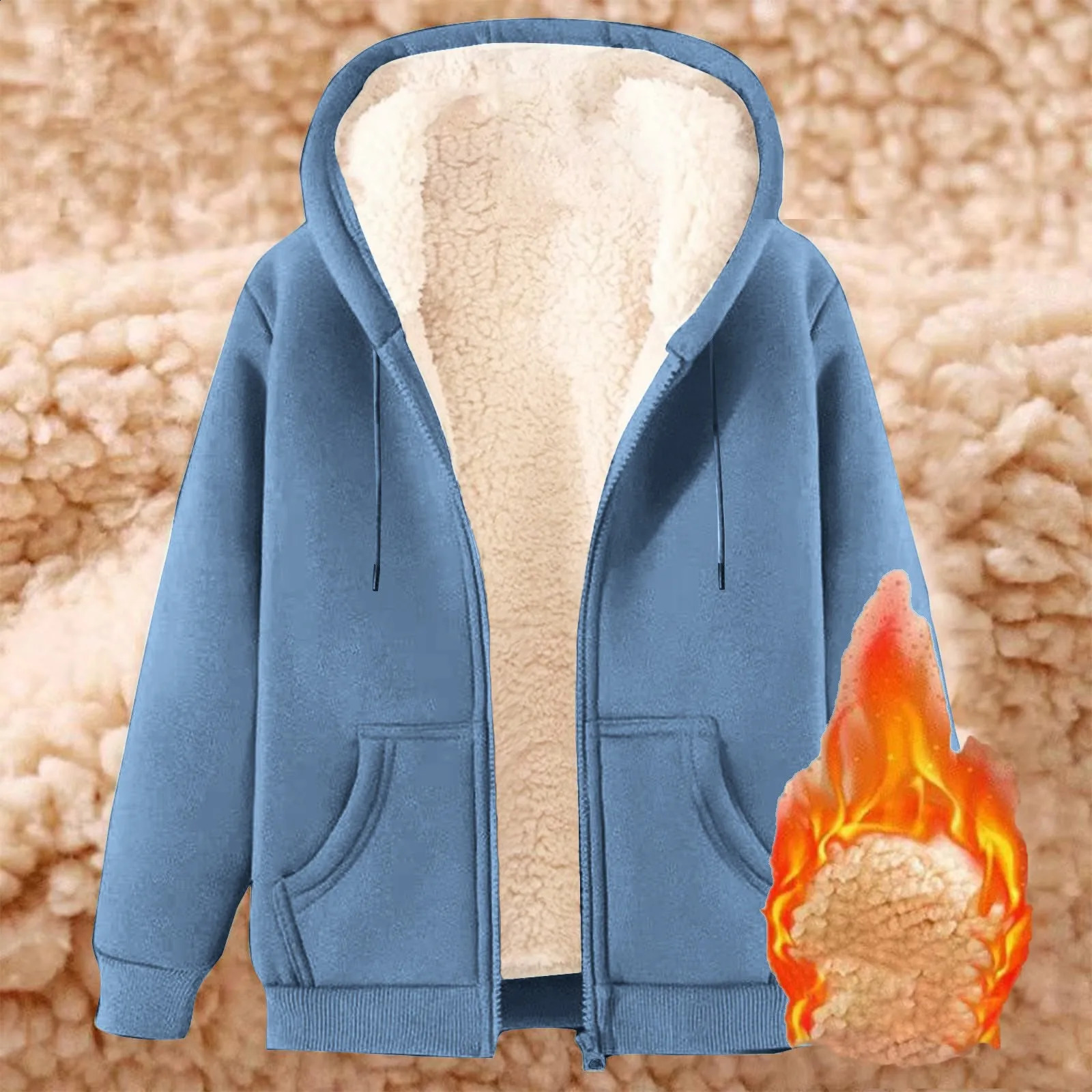 Women Solid Color Fleece Thickened Hoodies Large Size M5XL Zip Up Warm Lined Thermal Sweatshirt Fall Winter Hooded With Pockets 251022