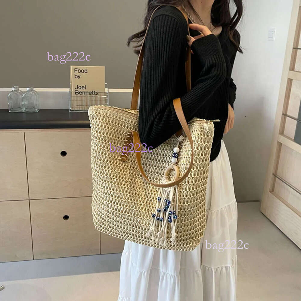 Large Capacity Straw Simple Stripe Woven New Fashion Casual Beach Bag, Seaside Vacation Tote Bah6.20#34