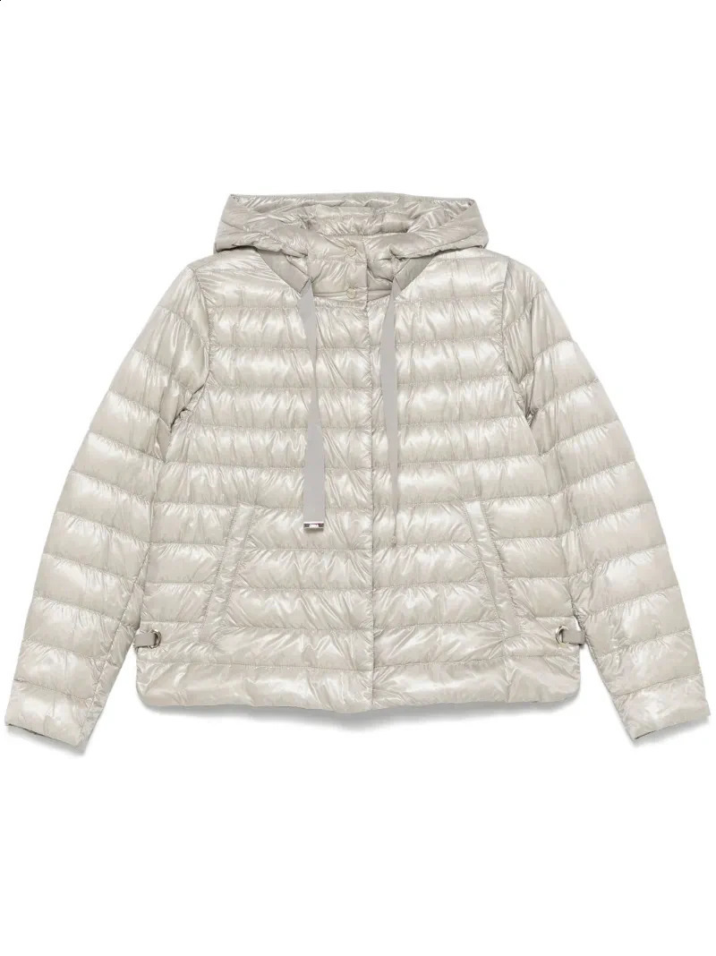 H style pure color drawstring hooded temperament commuting light and thin down jacket 251022
