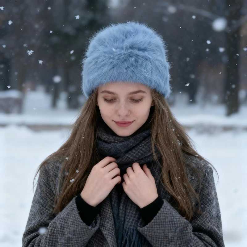 Winter Warm Unisex Y2k Beanies Leisure Outdoors Soft Fluffy Angola Winter Knitted Hat Female Plush Windproof Bonnet Skullies CapXJ251023