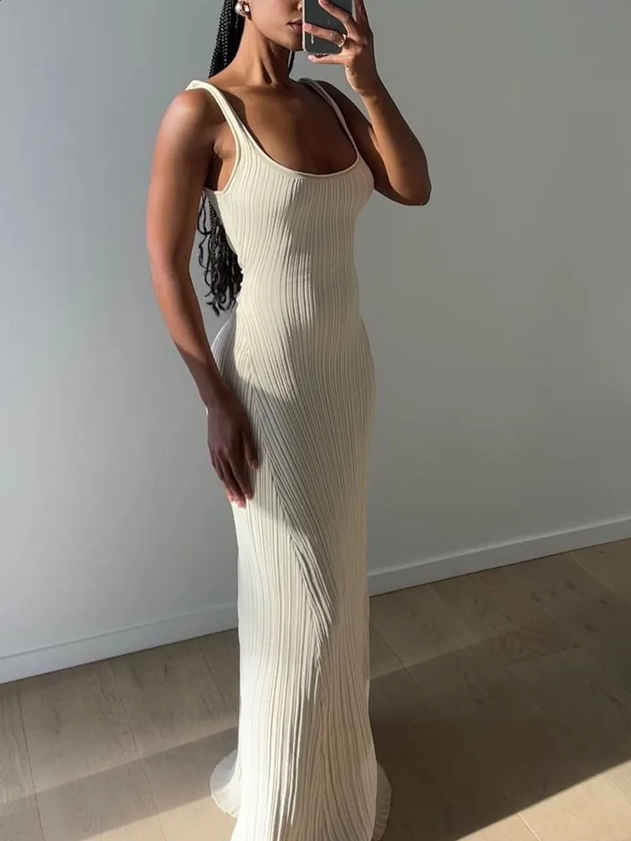 Women Knit Tank Dress Casual Summer Sleeveless UNeck Party Long Dress for Cocktail Beach Club Streetwear 251023