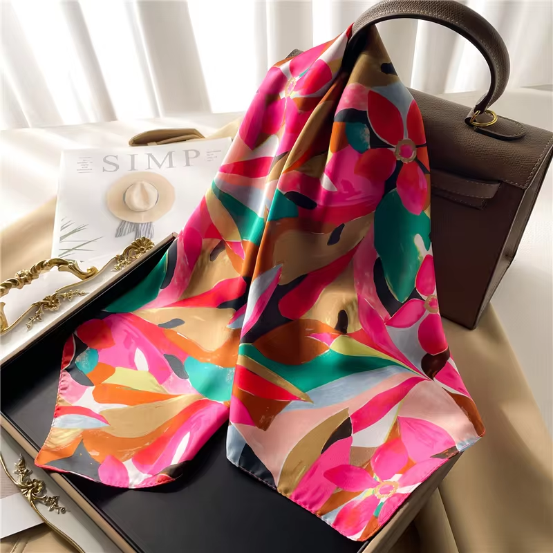 Versatile Artistic Graffiti Design Silk Handkerchiefs: Elegant 70 Centimeter Size Ladies' Wear