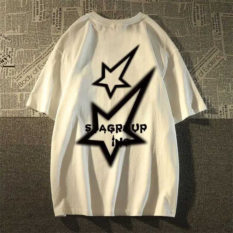 American retro star fashion brand pure cotton shortsleeved Tshirt for men and women summer loose ins trend halfsleeved shirtsXJ251023