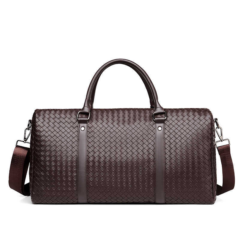 New Large Capacity Travel Bag Mens Casual Short Distance Handbag Plaid Woven Gym Bag Single Shoulder Crossbody Bag W251023