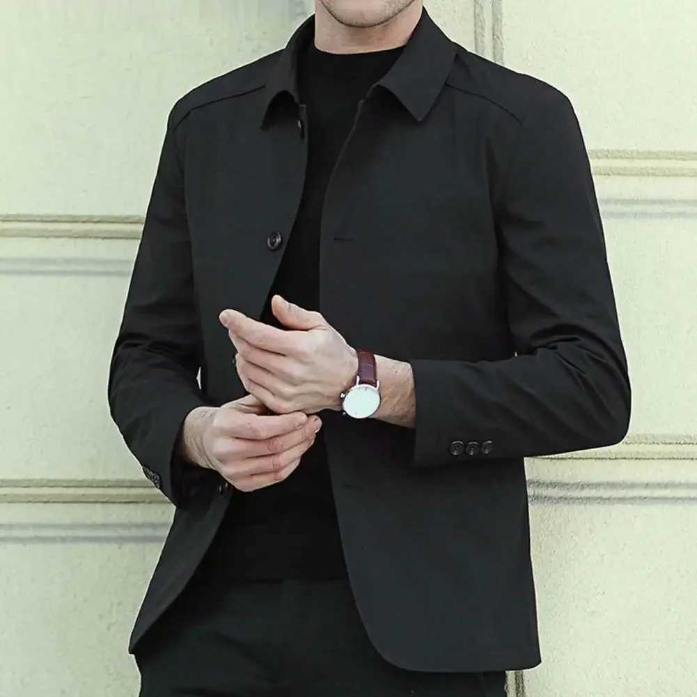 Men Outerwear Elegant Mens Mid Length Business Coat with Turndown Collar Singlebreasted Design for Fall Spring Seasons Men W251023