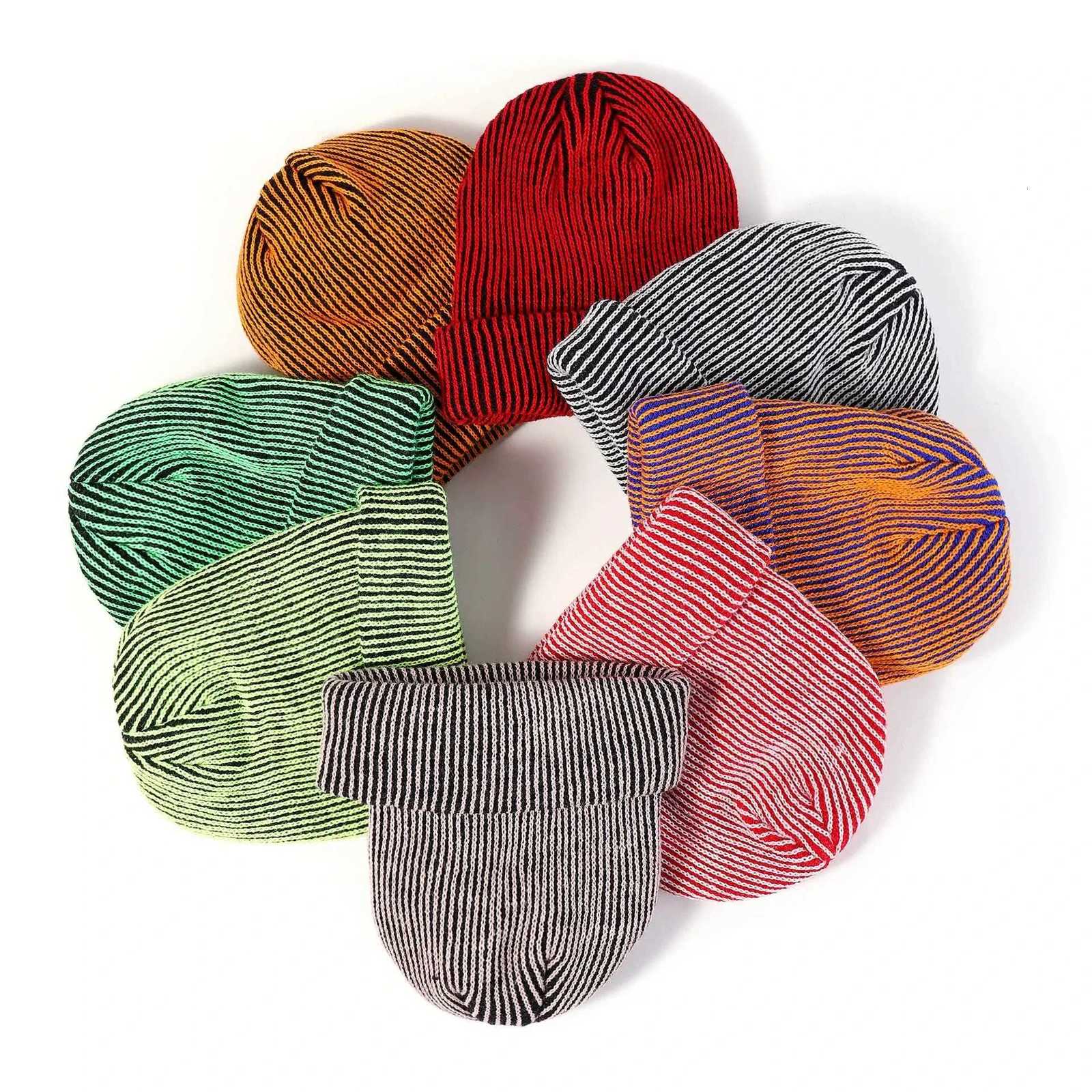 TwoTone Striped Beanie Unisex Knit Winter Hat Stretchable Soft Warm Skull Cap for Men Women Trendy Contrast DesignXJ251023