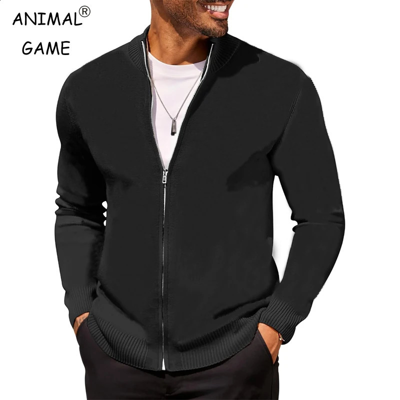 Animal Game Mens Knit Cold Blouse Zipper Cardigan Sweaters Stand Collar Casual Sweater Jumper Woolen Warm Knitwear Streetwear 251023