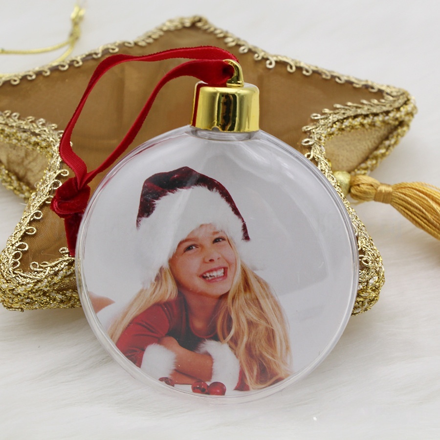Christmas Photo Ornaments Ball with Your Own Photos Clear Plastic Hanging Picture Frame Ornaments Bulk DIY Personalized Baubles for Christmas Tree Dec