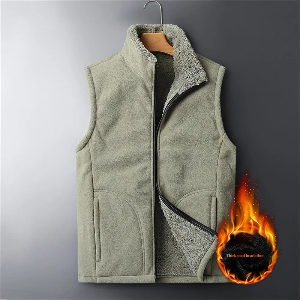 For autumn and winter mens woolen vests velvet sleeveless thermal M8XL cashmere plussize standup collar 251023